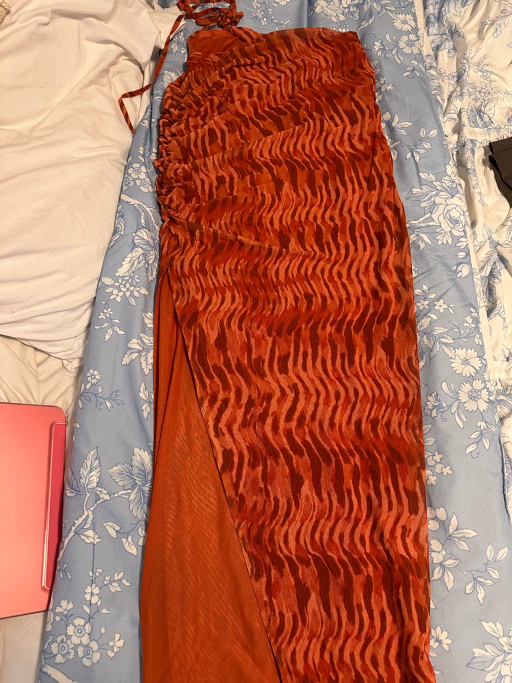 Zara Rust Red Textured Midi Skirt